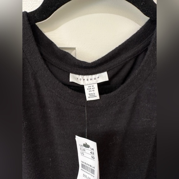 Topshop black long sleeve crewneck tie belt slit maxi sweater dress nwt - Picture 4 of 11